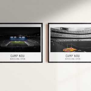Football Lover&#39;s Pack: 2 CAMP NOU FC Barcelona Digital Prints | Stylish Monochrome Wall Art | Gift