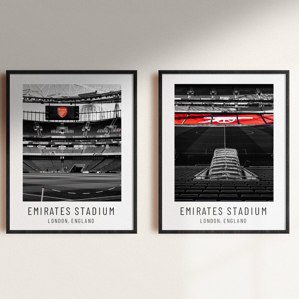 Pack of 2 EMIRATES STADIUM Arsenal FC | Digital Print for Football Lovers | black & white art | Monochrome | Man cave | ready to print files