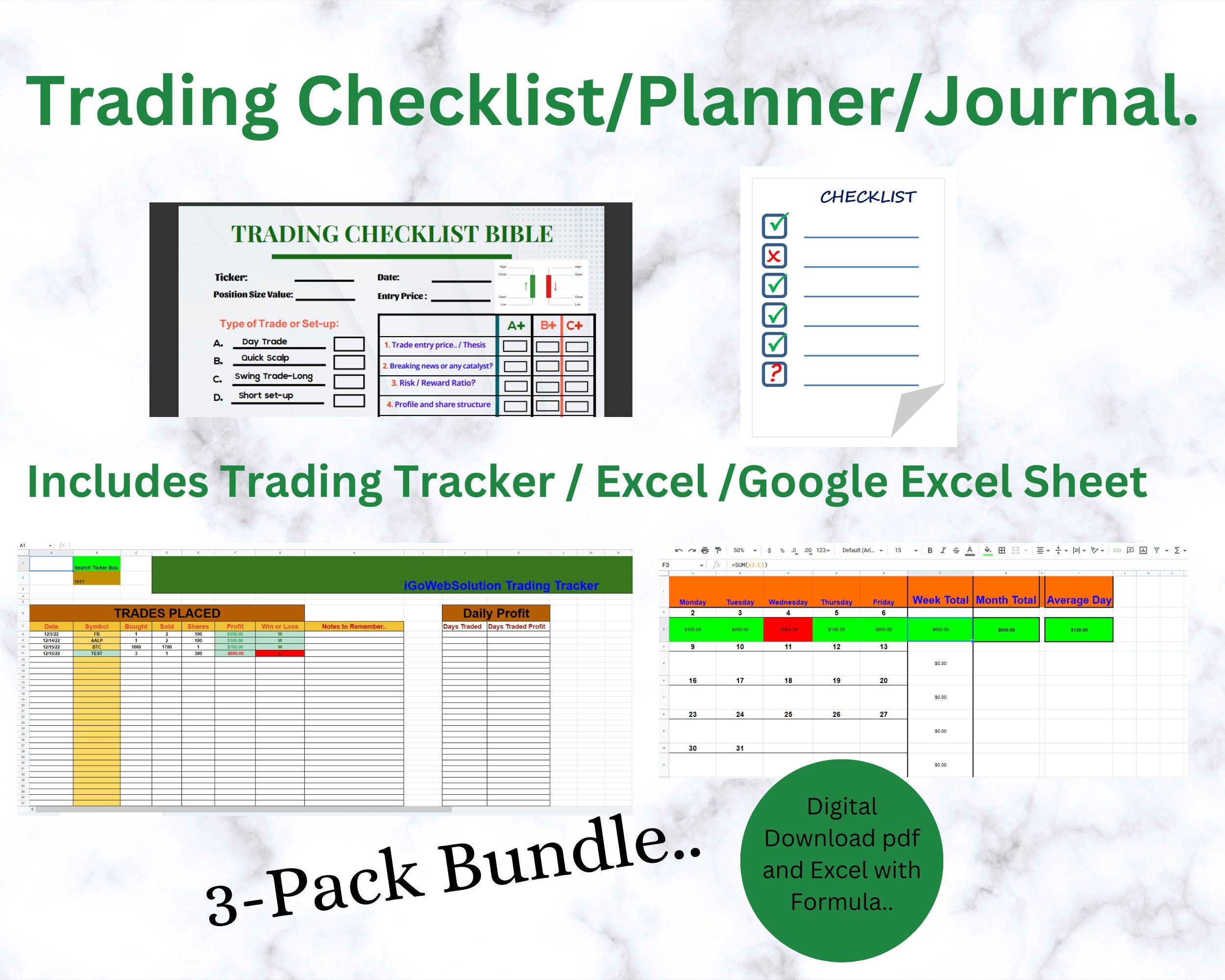 Trading Checklist Trading Planner Trade Journal Trading Excel Sheet ... image.