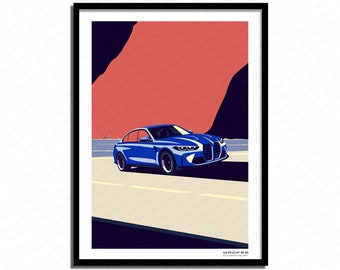 G80 M3 CS Sports Car Poster, Wall Art Decor Print, Handcrafted by Wrofee