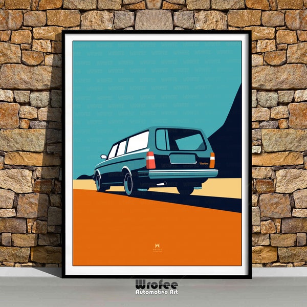 Volvo 245 Turbo Vintage Car Poster, Retro Wagon Print, Car Wall Decor, Car Wall Art by Wrofee | Unframed