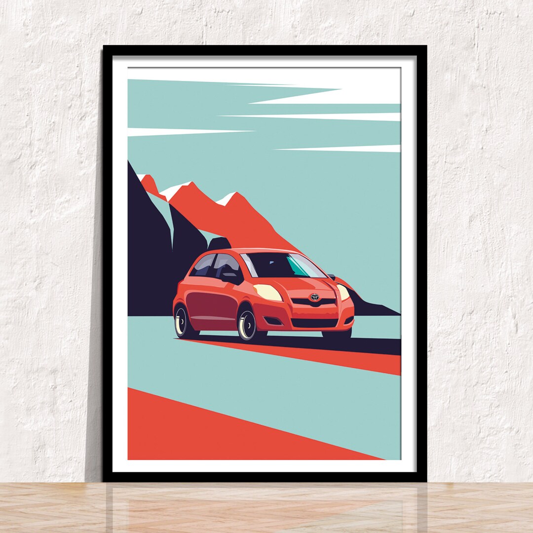 Toyota Yaris Vintage Custom Car Print, Wall Art Decor Poster, Gift for ...