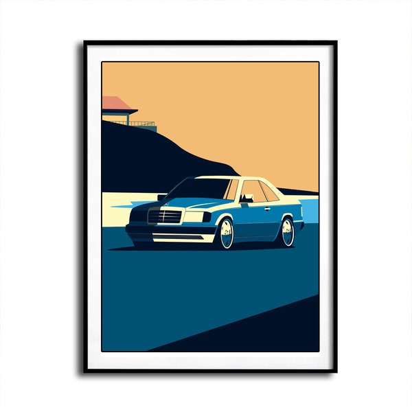 Mercedes W124 Vintage Auto Wand Kunst Dekor Poster, C124 Druck, Garagen Dekor von Wrofee | Ungerahmt