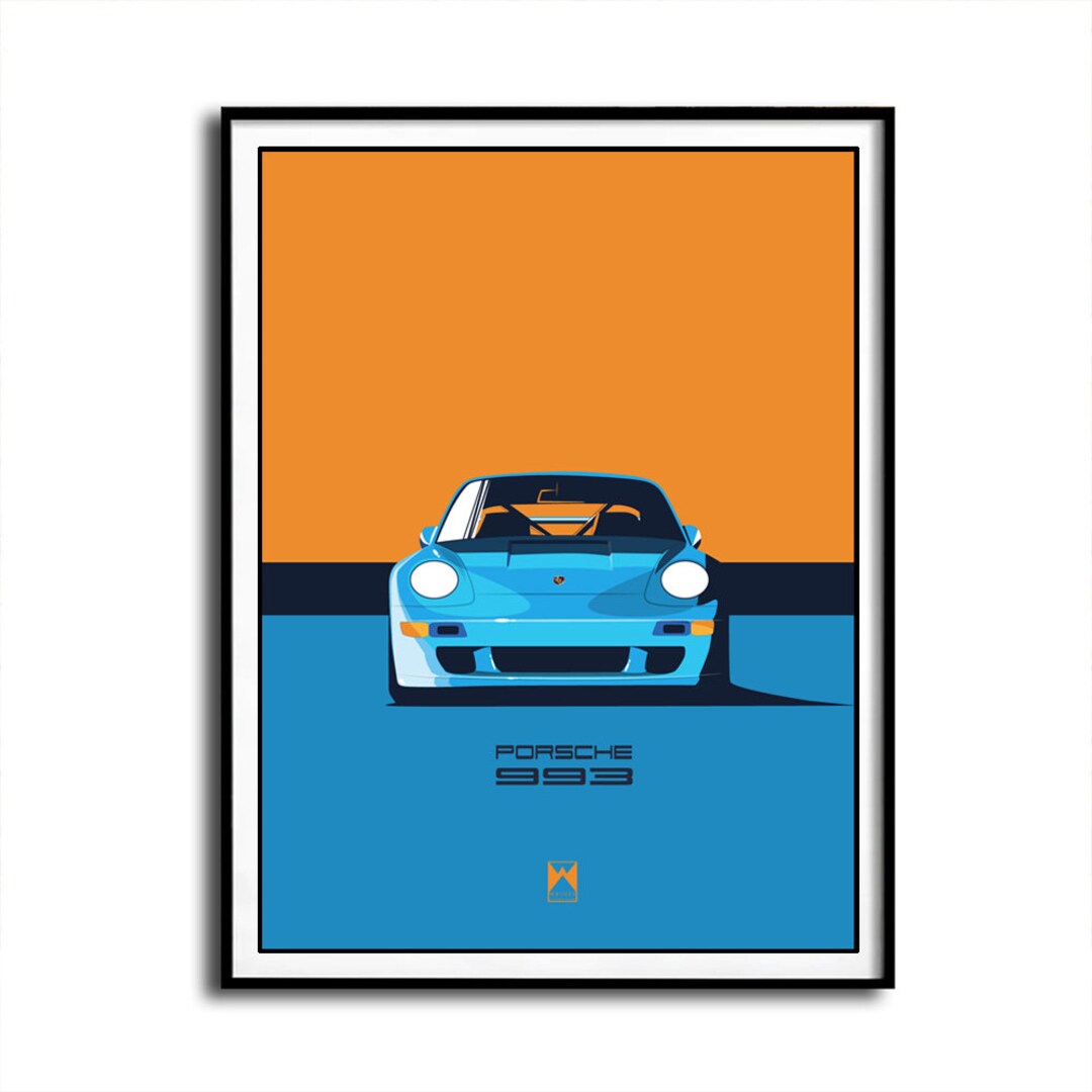 Porsche 993 Vintage Sports Car Poster Retro Print Wall Decor Etsy
