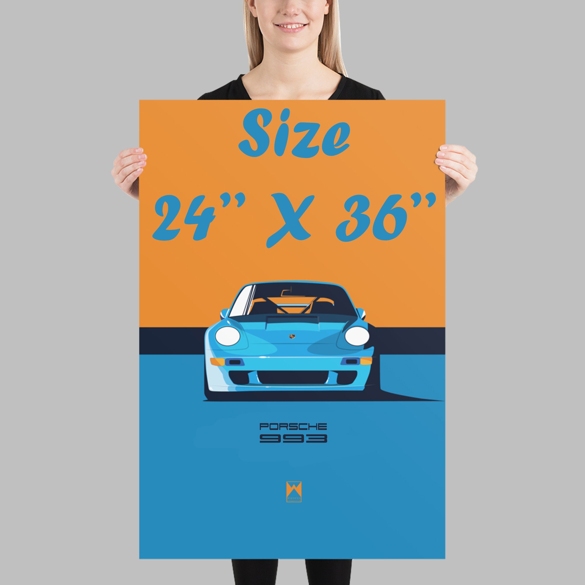 Porsche 993 Vintage Sports Car Poster Retro Print Wall Decor Etsy