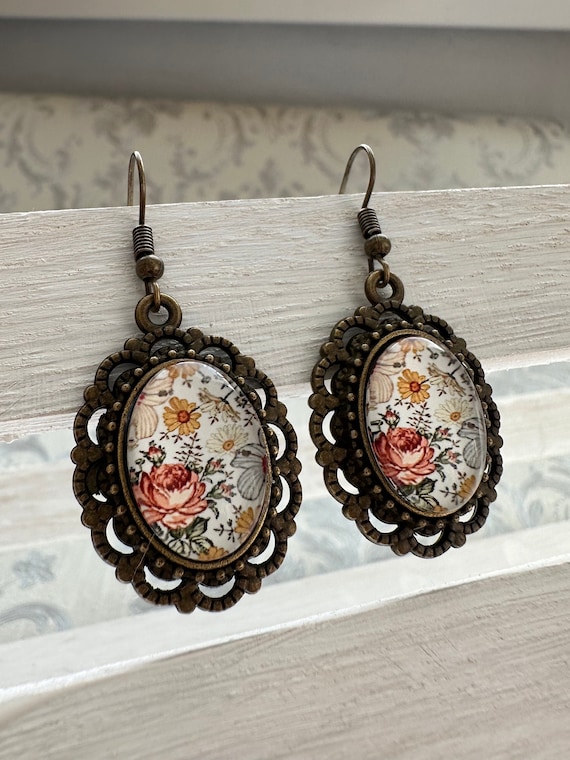 Boucles D'oreilles Pendantes Vintage Italie - Pierres, Clips, Occasion