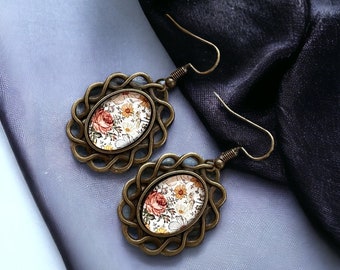 Vintage Floral Dangle Earrings: Handmade Flower Earrings