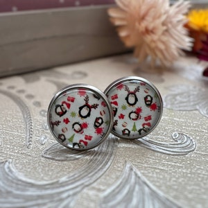 Christmas Earrings, Joyeux Noël Earrings, Holiday Jewelry, Christmas tree Jewelry, Penguin Earrings, French studs, danslairdutemps