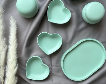Handmade Mint Jesmonite Tray: Minimalist Jewelry Trinket Dish