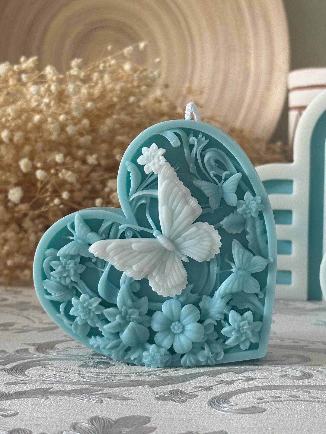 Handmade 3D Butterfly Heart Soy Candle – Romantic Floral Wax Art Gift ...