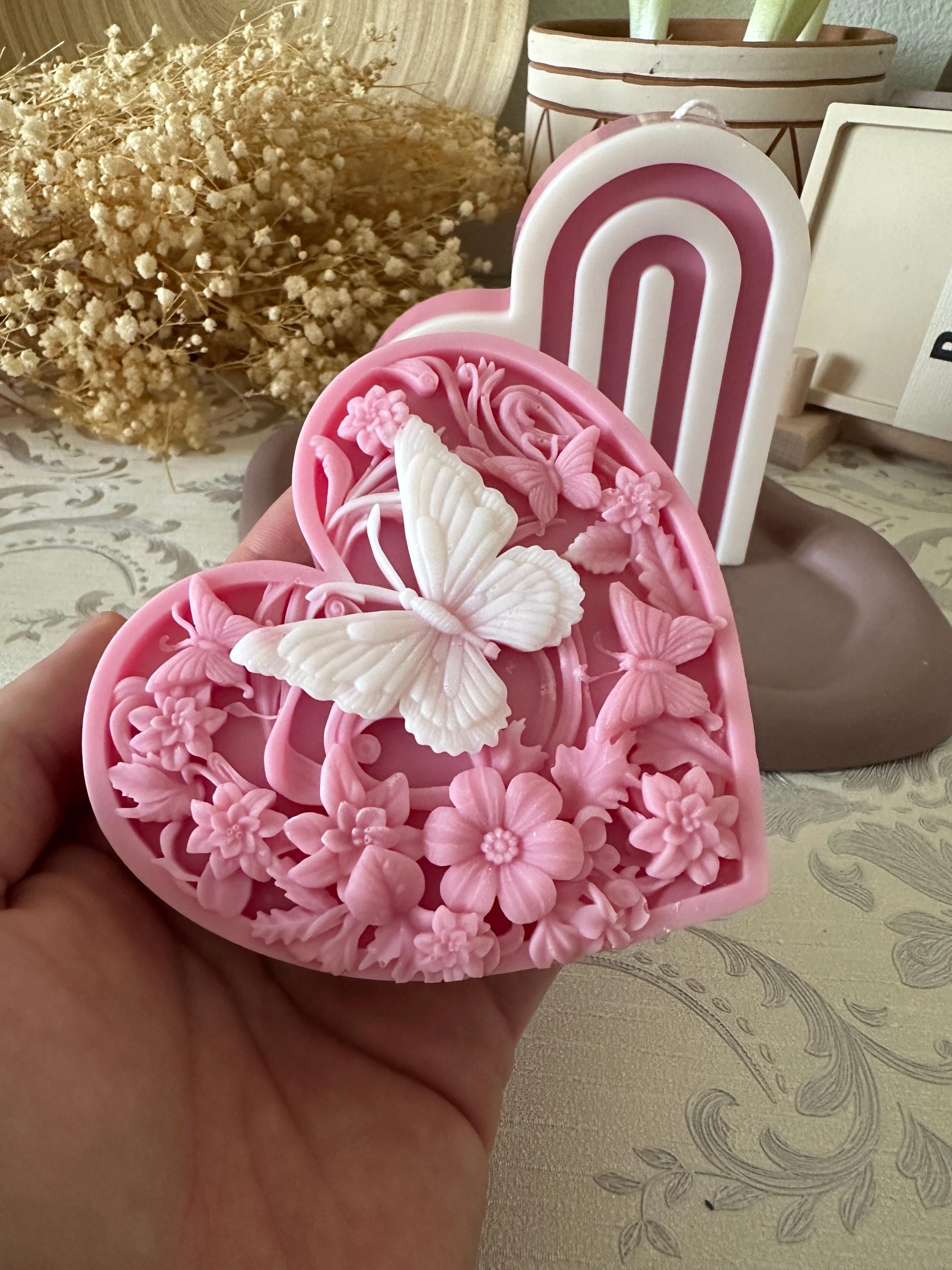 Handmade 3D Butterfly Heart Soy Candle – Romantic Floral Wax Art Gift ...