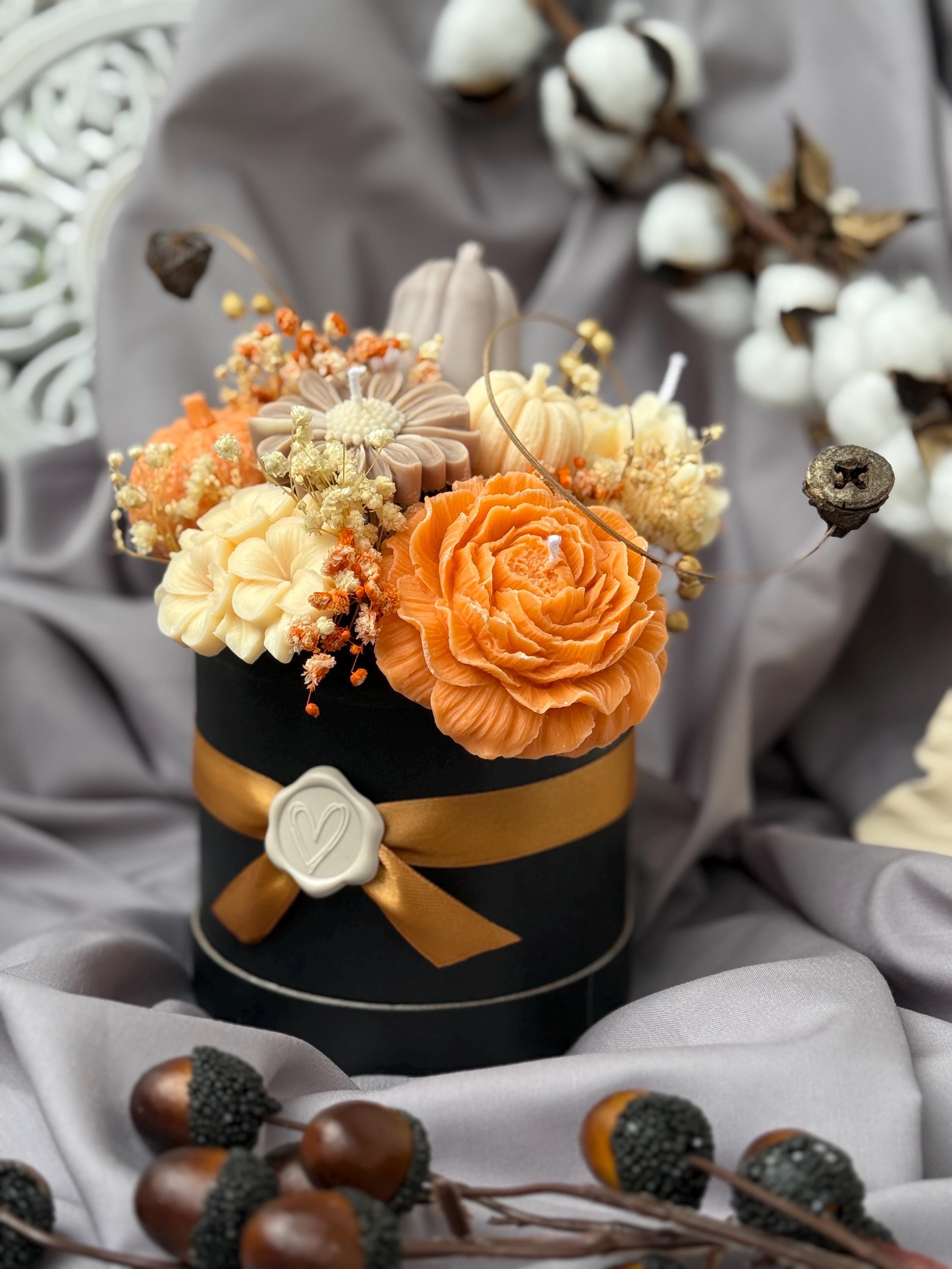 Candle Flower Box – Soy Wax Flower Arrangement in Autumn Styling