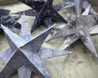 5 Papiersterne zum Aufhängen, Weihnachtsdekoration, Weihnachtsdekoration, Festliche Papierdekoration, Papiersterne, Rustikale Weihnachten, Blaue Sterne