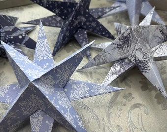 Paper Star Christmas Decoration: Rustic Blue Hanging Stars (Set of 5)
