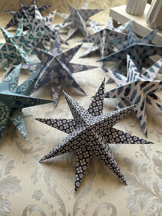 Blue Paper Star Garland: Handmade Hanging Party Decoration