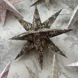 Origami Paper Stars | Christmas Star Decorations | Star Decorations | Hanging Paper Stars | Set of Five paper stars | Bronw And Pink Stars