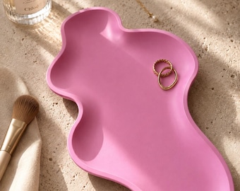 Handmade Jesmonite Trinket Tray – Pink Wavy Jewelry Dish