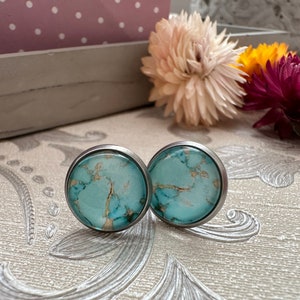 Turquoise studs - Turquoise earrings - round earrings - Turquoise stud earrings - Girls Earrings- everyday earrings - minimalist earrings