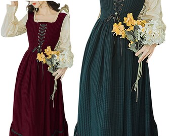 Vintage Academia Fairy Dress, Corset Dress, Victorian Dress, French Straps Dress, Cottagecore Dress, Prairie Dress, Women Fall Dress, Gifts