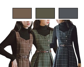2PCS/Set Vintage Dark Academia Dress ,Woolen Vest Sweater Dress, French Vintage Dress, Prairie Dress, Fall Winter Dress, Cottagecore Dress