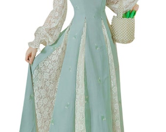 Cottagecore Dress,Vintage Cottage Core Dress,French Fairy Dress,Fall Victorian Dress,Long Sleeve Square Neck Milkmaid Dress,Princess Dress