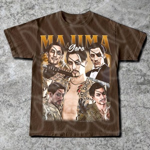 a brown shirt with a picture of two men on it