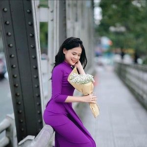 Pre-made Ao Dai Viet Nam - purple Ao Dai for Women girl Ao Dai with pant