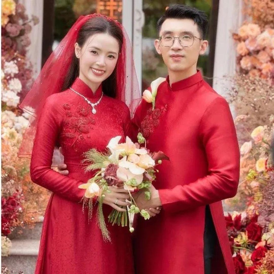 Red Wedding Ao Dai, Bridal Ao Dai, Dress With Attach Flower, Bride — free download