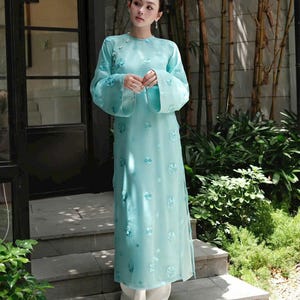 Vorbereiten Vietnamesisch Traditionellen Ao Dai, Kleid, Rundhalsausschnitt, verziert ao dai mit Hosen für Frauen-Mädchen-Party Hochzeit ao dai xuong