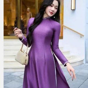 Pre-make Vietnamese Traditional Ao Dai, Hand-sewn wood grain silk ao dai with pants for Women girl Ao Dai wedding party, nhiều màu.