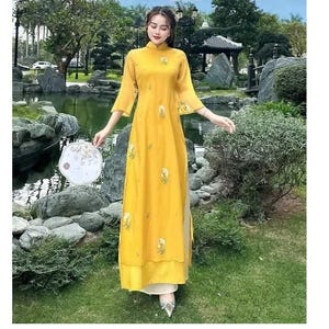 Embroidered Ao Dai, Pre-make Vietnamese Traditional Ao Dai, dress, Wedding bridal with pants for Women girl party Wedding ao dai nhieu mau.