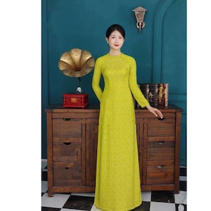 Seidenbrokat ao dai, Rundhalskleid. Pre-machen Vietnamesisch Traditionelle Ao Dai mit Hose für Mädchen-Frauen-Hochzeitsfest neues Jahr, viele Farben.