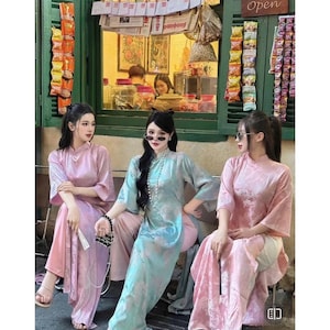 Brokat ao dai, gerade Passform, Kleid, Pre-made Vietnamesisch Traditionelle Ao Dai mit Hose für Mädchen Frauen Hochzeit Neujahr, áo dài xuông