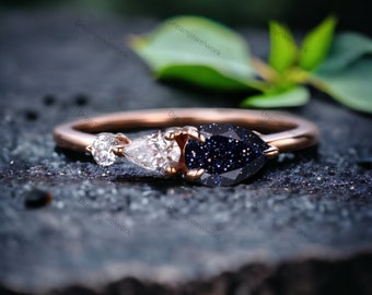Vintage Galaxy Sandstein Ring Frauen Nebel Ring Einzigartige Birnenform Moissanite Benutzerdefinierte Verlobungsring Jahrestag Geschenk personalisierter Schmuck
