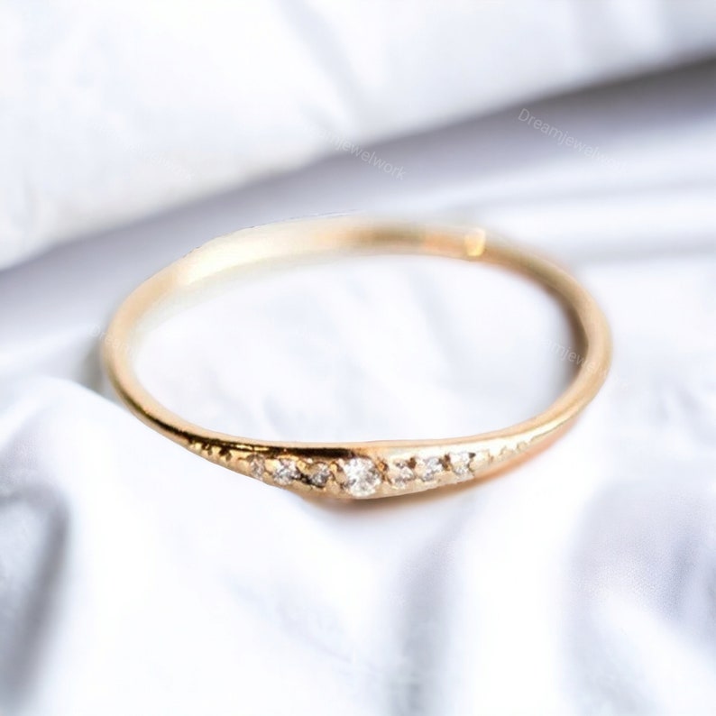 Dainty CZ Stacking Ring, Gold Minimalist Ring, CZ Ring, Simple Diamond Ring, Sterling Silver Ring, Thin Ring, Gift for Her, Delicate Ring image 1