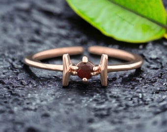 Star Wars Tie Fighter Ring, Unique Ruby Promise Ring, 14k Rose Gold Ring Girls Crew Ring Solitaire Girls Proposal Jewelry Birthday Gift Ring
