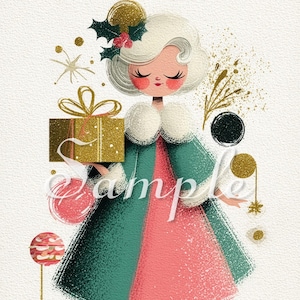 Mid-Century Christmas Lady - Fabric Quilt Block - Retro - 100% Cotton #18