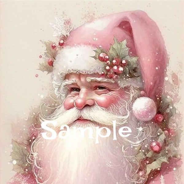 Cotton Fabric Quilt Block -Pink Shabby Santa Claus - Christmas  - Cotton - 8053