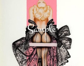 Pin-Up Art Deco Fabric Quilt Block: Pink Cotton Panel