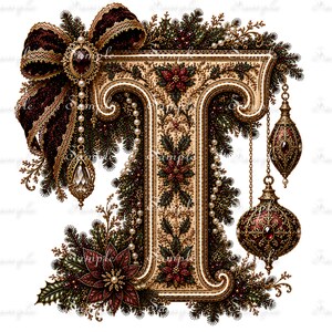 Christmas Monogram Fabric Quilt Block: Letter "T" Holidays- Decoration - 100 Cotton