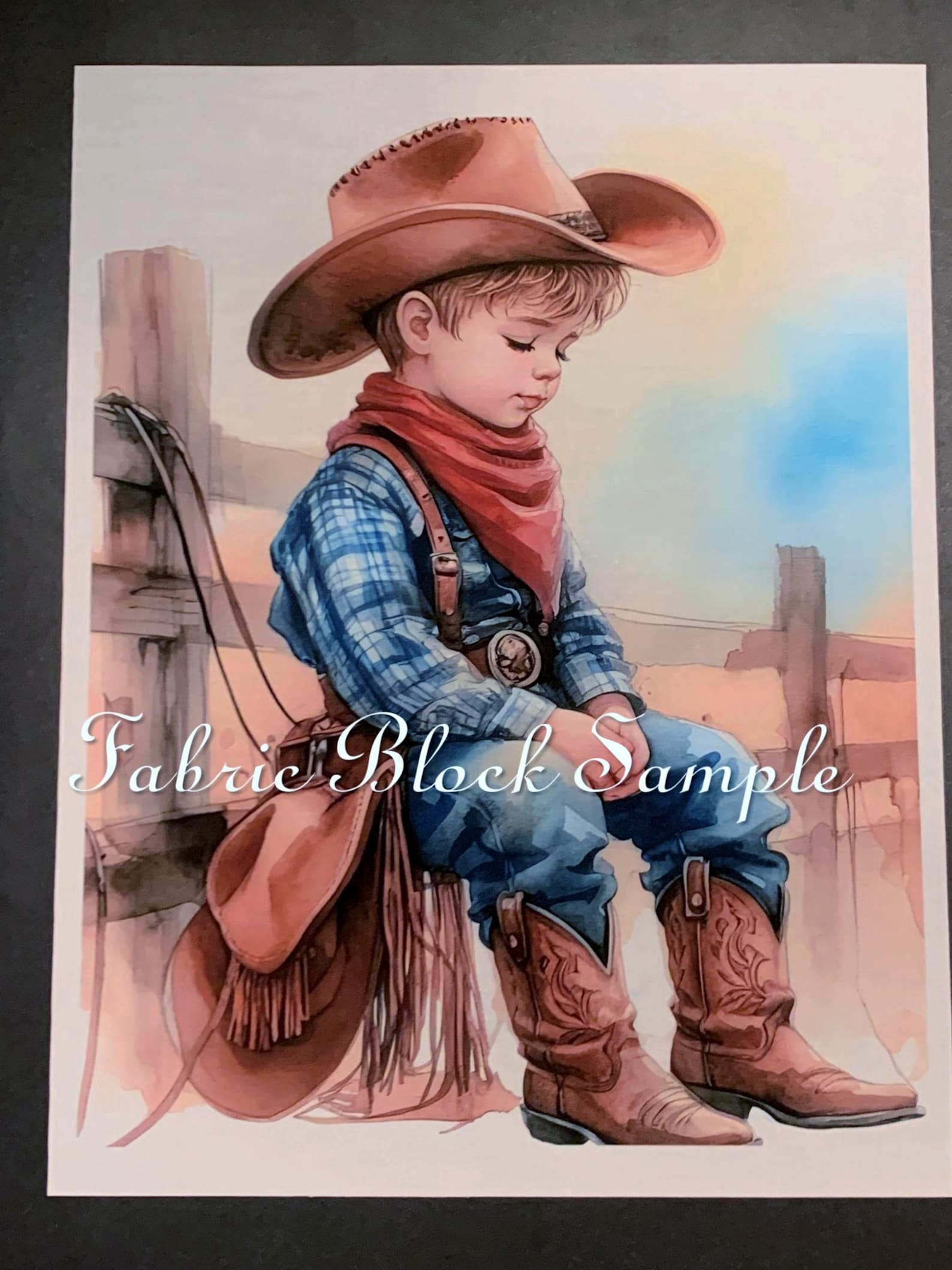 Panel Cowboy Little Cowboy Fabric Art Quilt Block: Western 100% Cotton Panel 8