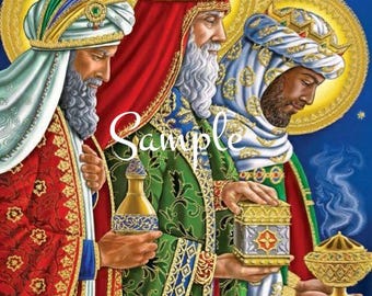 Cotton Fabric Quilt Block/Panel - Three Wise Men - Nativity Scene - Christmas - 8045