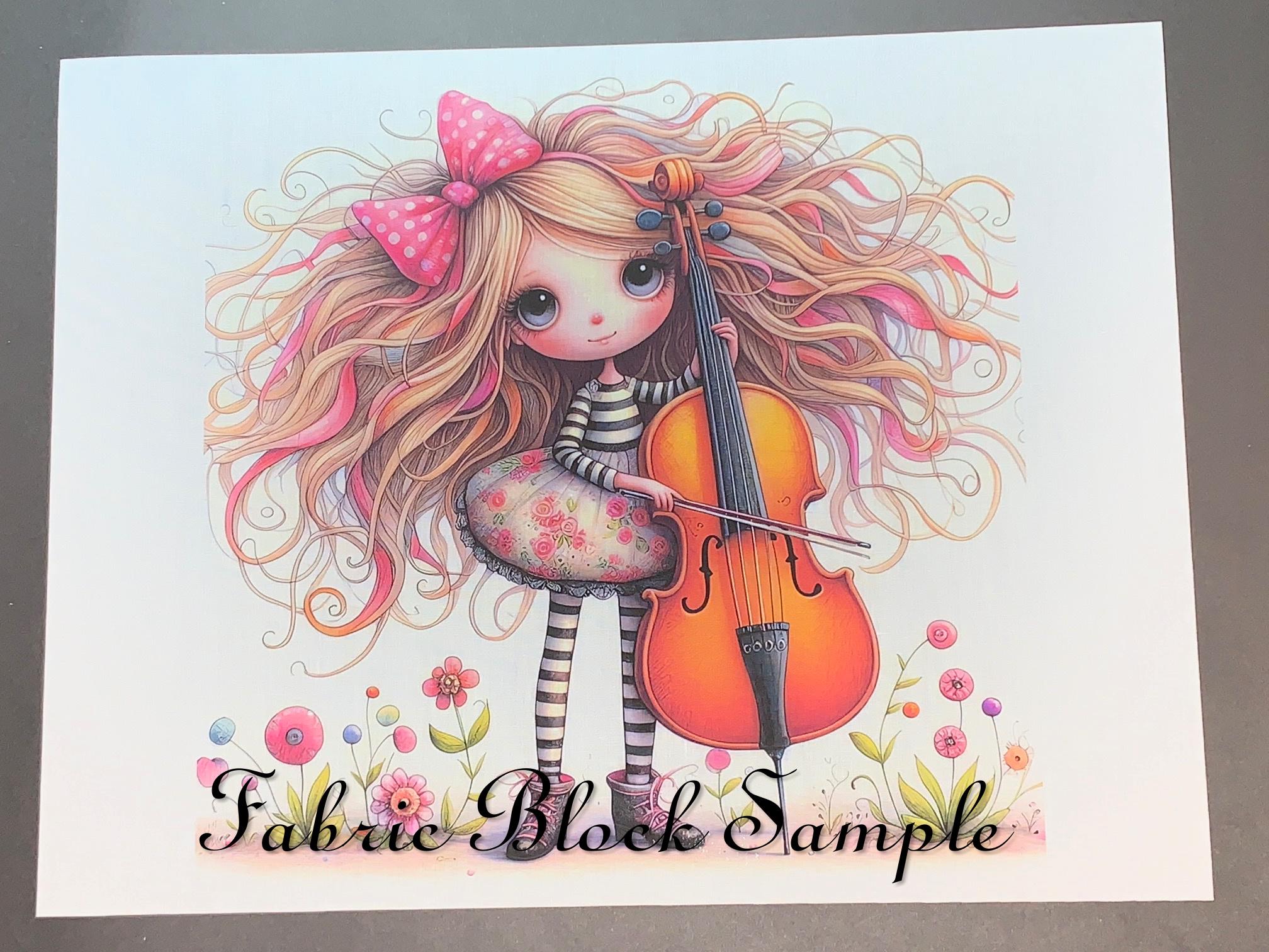 Girl Playing Cello - Fabric Art Quilt Block/panel - Musical Instruments ...