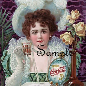 Fabric Art Quilt Block/Panel - Coca-Cola 1890 Vintage Ad  - Coke -  Cotton 0710