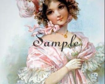 Pink Victorian Girl -Fabric Art Quilt Block/Panel - Sweet-  100% Cotton