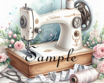 Shabby Vintage Sewing Machines - Fabric Art Quilt Block/Panel -  Flowers - 100% Cotton