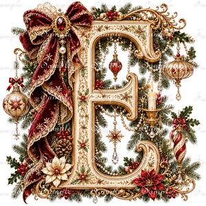 Christmas Monogram Fabric Quilt Block: Letter "E" Holidays- Decoration - 100 Cotton