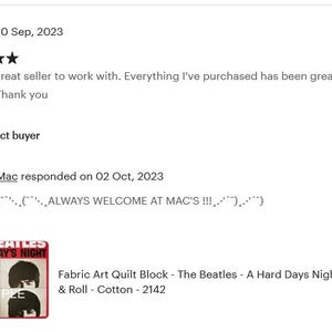 A Hard Days Night - The Beatles - Fabric Art Quilt Block/Panel - Rock & Roll - Cotton - 2142 image 4