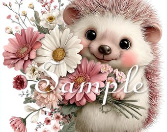 Hedgehog  -Fabric Quilt Blocks - Woodland Animal - Floral - Nursery - 100% Cotton - 2535