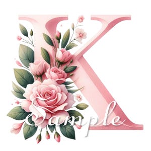 Pink Roses Shabby Chic Fabric Quilt Block: Letter "K" Initial - Monogram - 100% Cotton